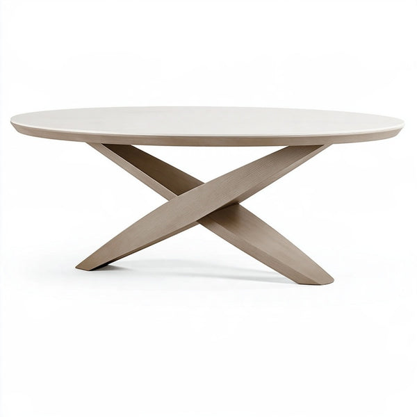 Tavolo da pranzo ovale 200 x 100 x 76 cm in legno bianco e rovere chiaro - base incrociata moderna