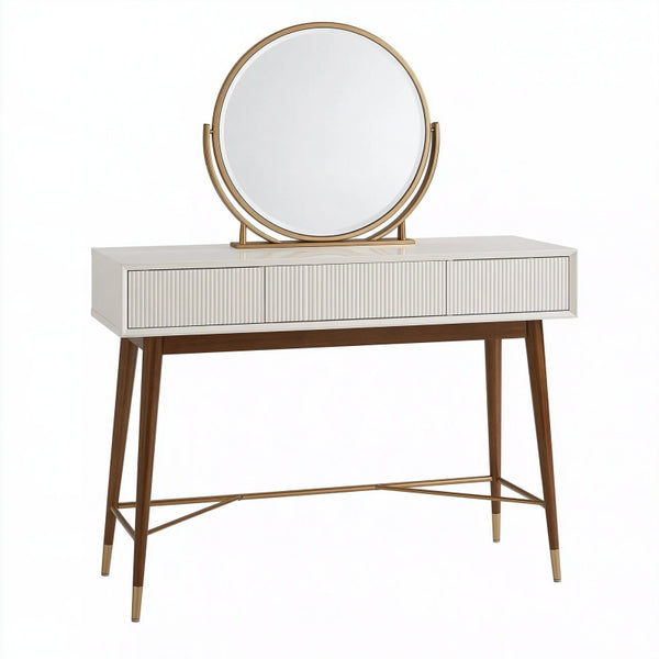 Toeletta con specchio 100 x 45 x 145 cm in legno bianco e noce stile moderno