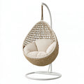 Poltrona sospesa 105 x 105 x 195 cm in fibra intrecciata beige con supporto bianco da esterno