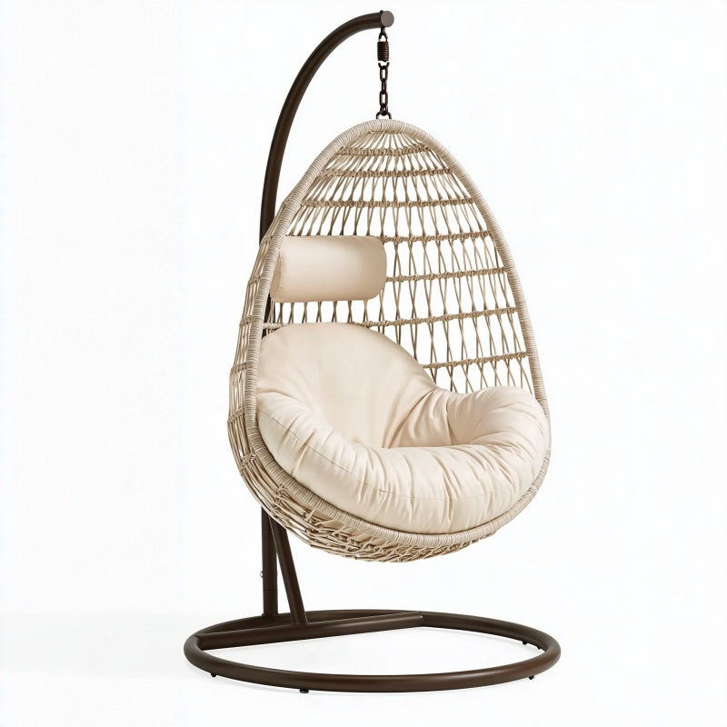 Poltrona sospesa 105 x 105 x 195 cm in rattan sintetico beige con supporto in acciaio per relax