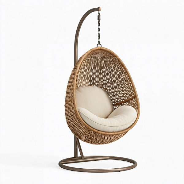 Poltrona sospesa 105 x 105 x 195 cm in fibra intrecciata naturale con struttura in metallo per interni