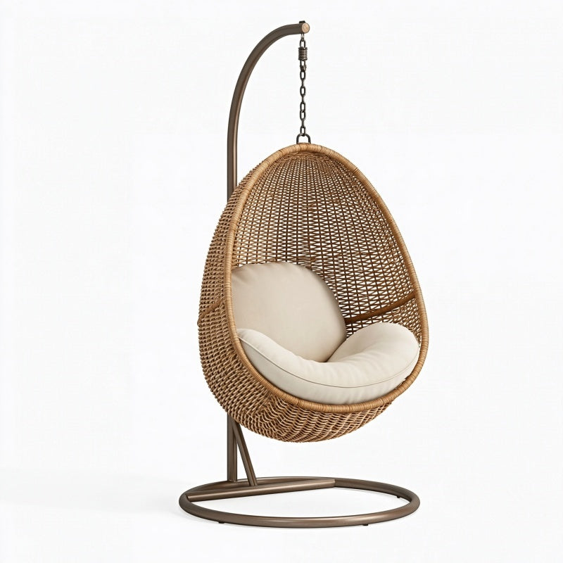 Poltrona sospesa 105 x 105 x 195 cm in fibra intrecciata naturale con struttura in metallo per interni