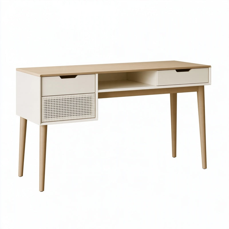 Scrivania 120 x 55 x 76 cm in legno bianco e naturale con cassetti stile nordico