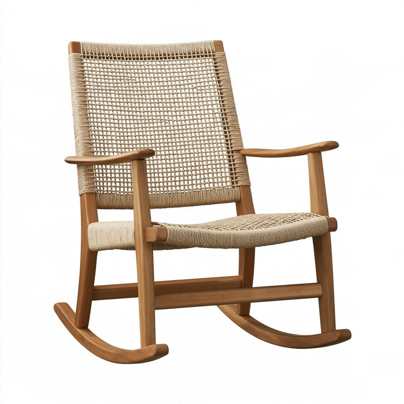 Sedia a dondolo 90 cm 68 cm 100 cm in legno e corda beige stile naturale