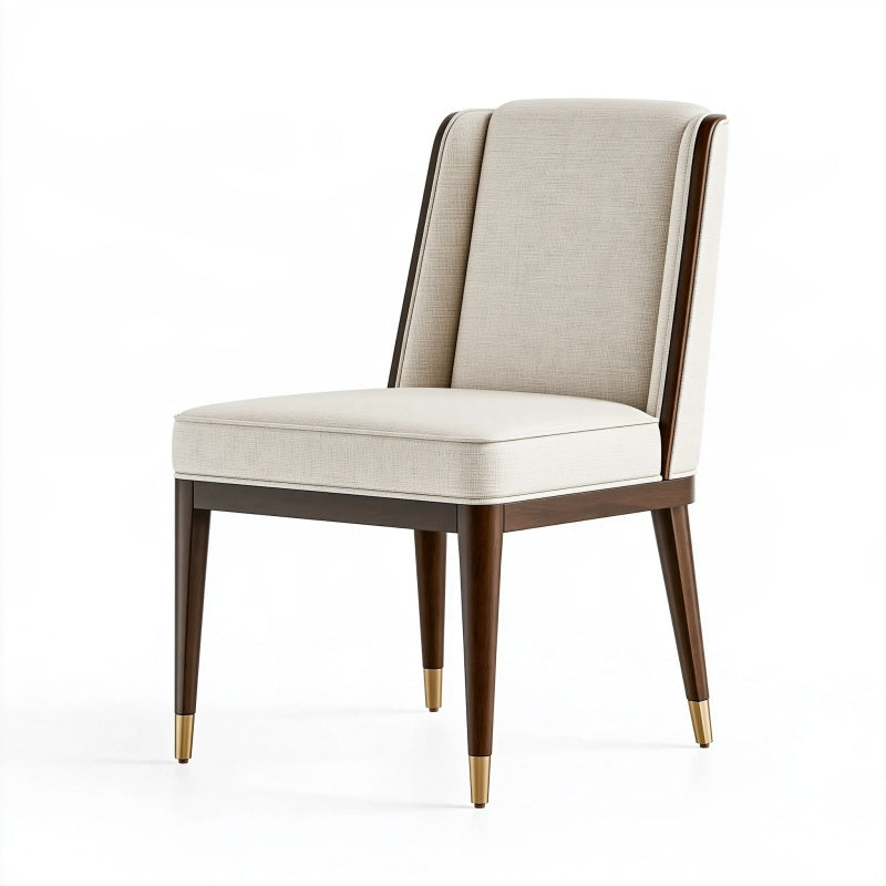 Sedia da pranzo 50 x 60 x 92 cm in tessuto avorio e legno marrone - schienale alto imbottito