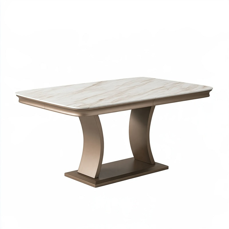 Tavolo da pranzo 160 x 90 cm effetto marmo bianco e beige con base curva moderna