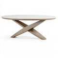 Tavolo da pranzo ovale 200 x 100 x 76 cm in legno bianco e rovere chiaro - base incrociata moderna