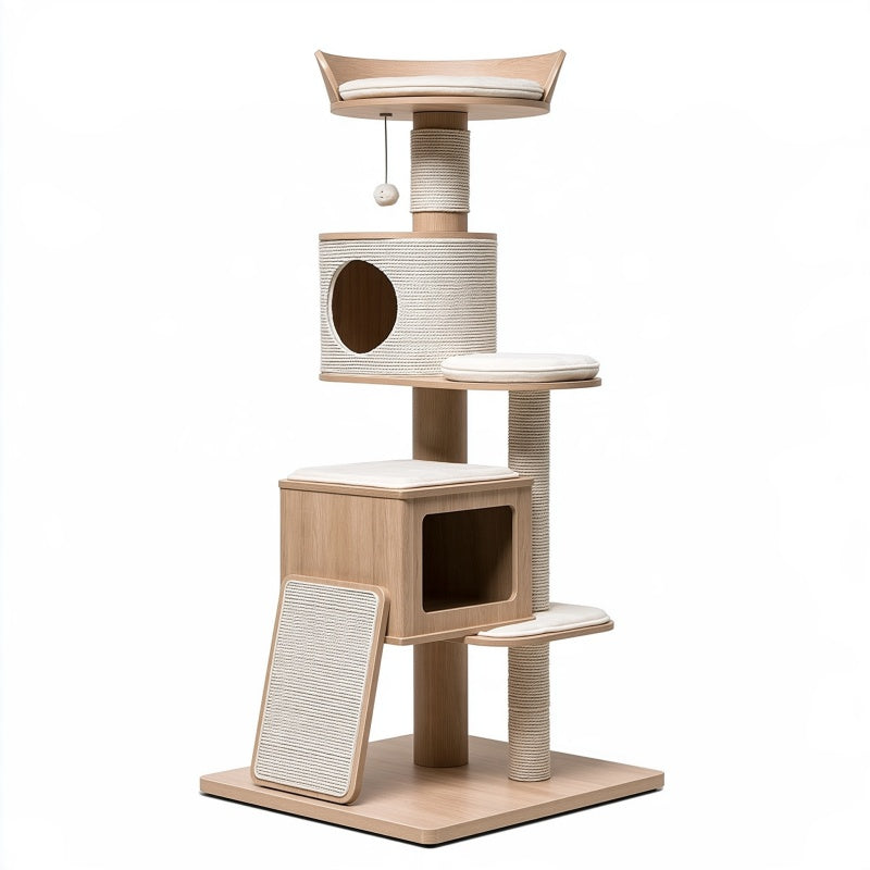 Tiragraffi per gatti 60 x 50 x 170 cm in legno beige con rivestimento in corda