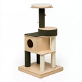 Tiragraffi per gatti 60 x 50 x 135 cm in legno beige e verde oliva con sisal e cuccia