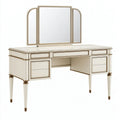 Toeletta con specchio 150 x 50 x 150 cm in legno avorio e oro stile classico con 7 cassetti