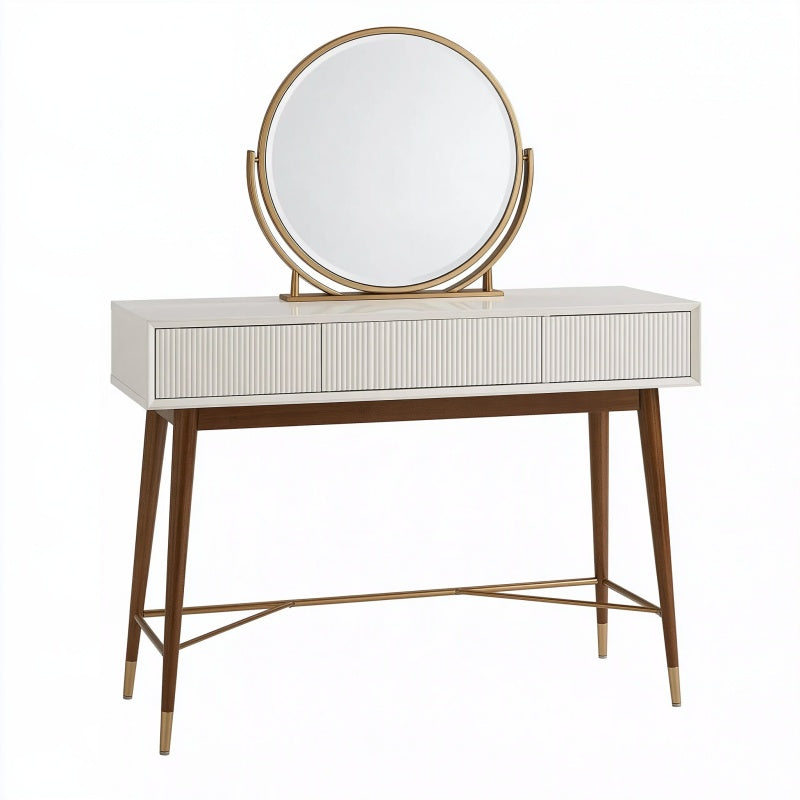 Toeletta con specchio 100 x 45 x 145 cm in legno bianco e noce stile moderno