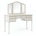 Toeletta 120 x 45 x 150 cm in legno bianco con specchio pieghevole e 5 cassetti stile classico